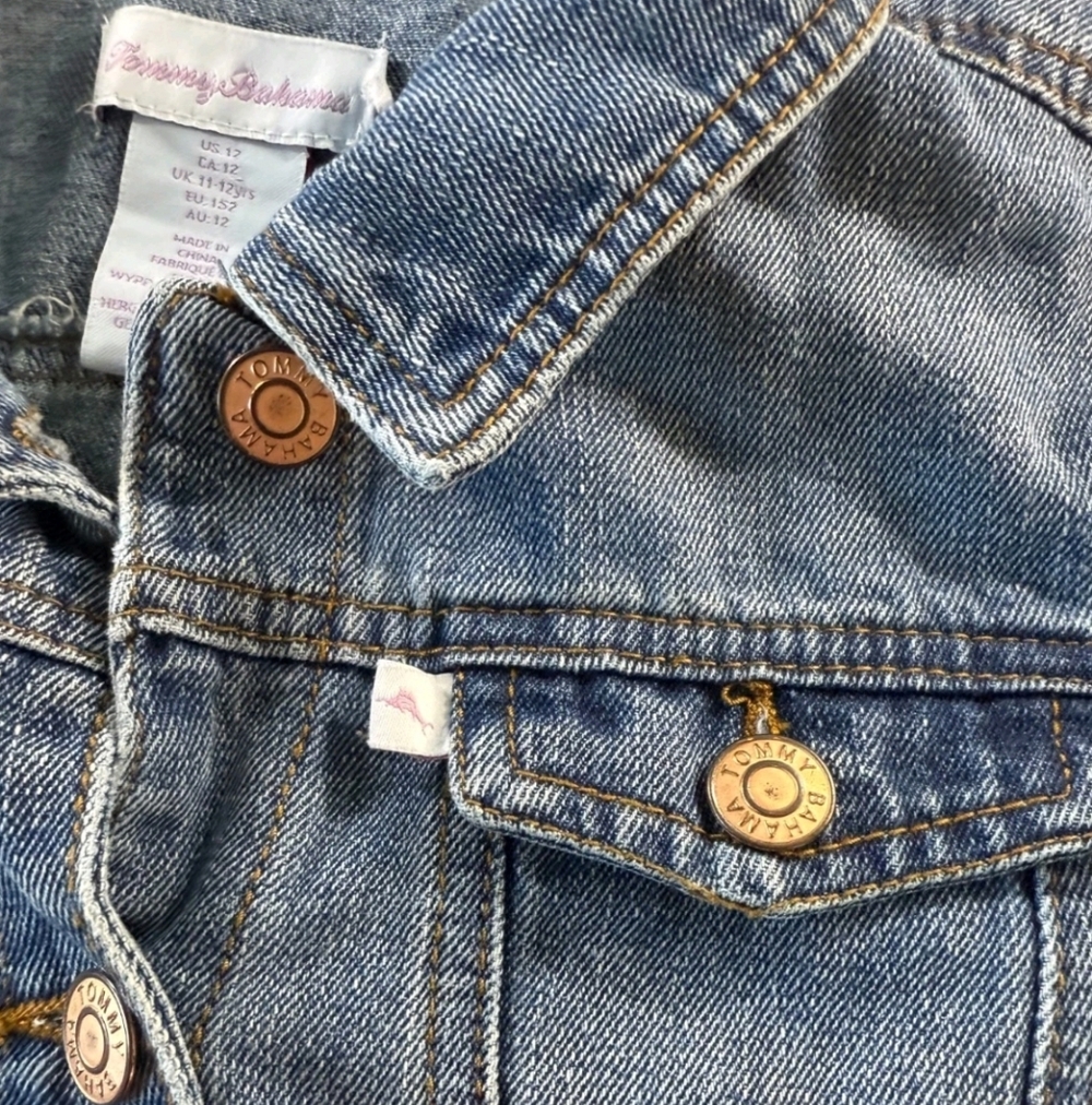 Tommy Bahama Youth Girls Denim Jean Jacket Med Wash Size 12 - Picture 9 of 10
